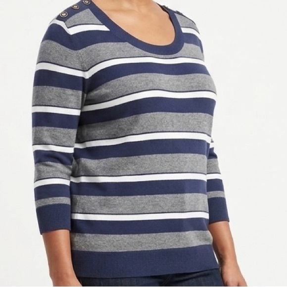 Banana Republic Sweaters - BANANA REPUBLIC Nautical Luxe Striped Button-Shoulder Sweater | Navy & Slate XL